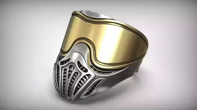 Hip Hop Paintball Lens Mask Silver Ring Gold Inlay