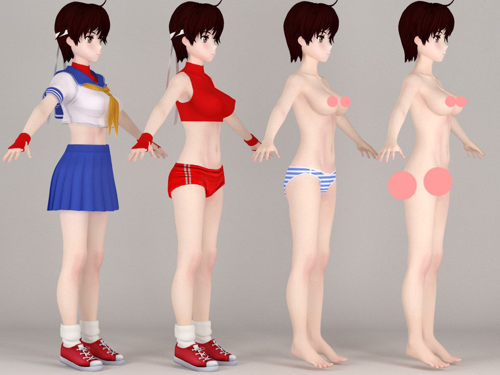 T pose nonrigged model of Sakura Kasugano anime girl 3D model_6