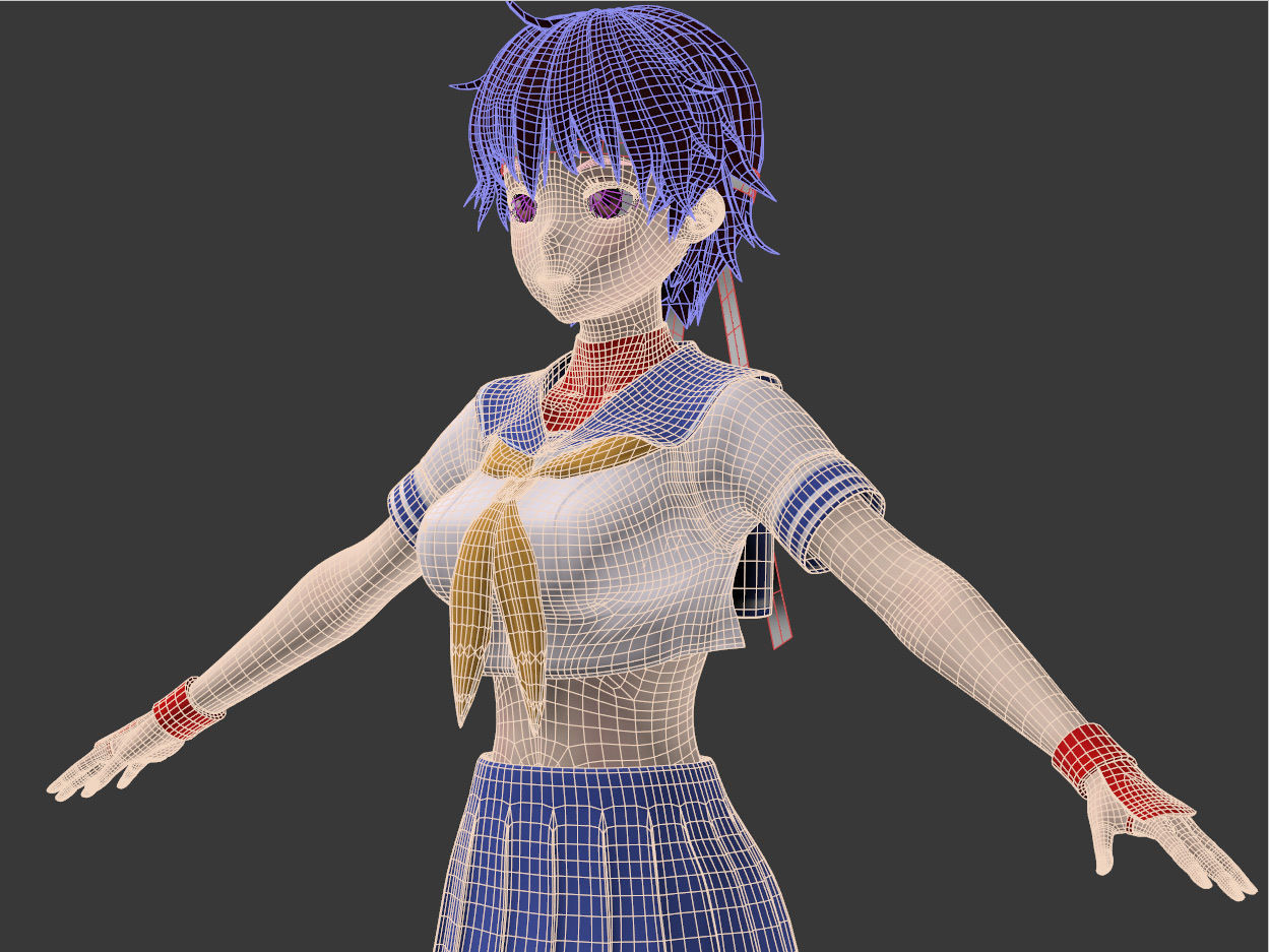 T pose nonrigged model of Sakura Kasugano anime girl 3D model_7