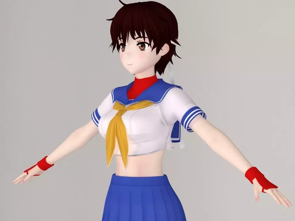 T pose nonrigged model of Sakura Kasugano anime girl 3D model_0