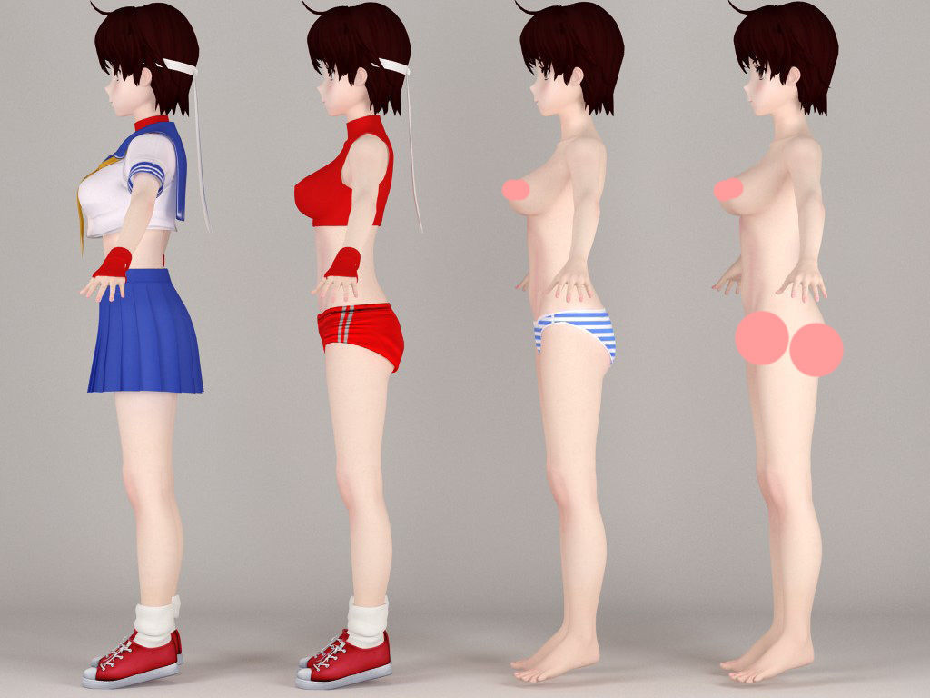 T pose nonrigged model of Sakura Kasugano anime girl 3D model_4
