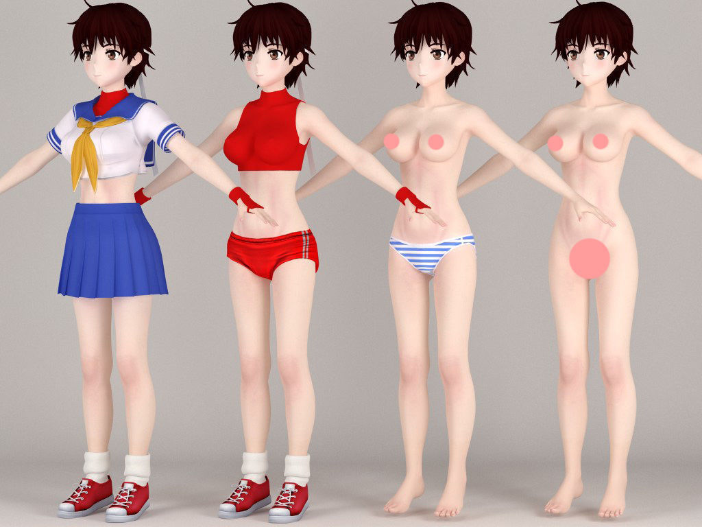 T pose rigged model of Sakura Kasugano anime girl 3D model_5