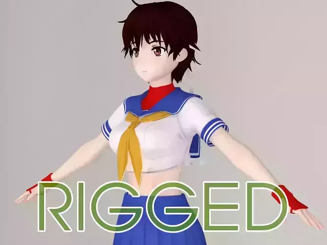 T pose rigged model of Sakura Kasugano anime girl 3D model