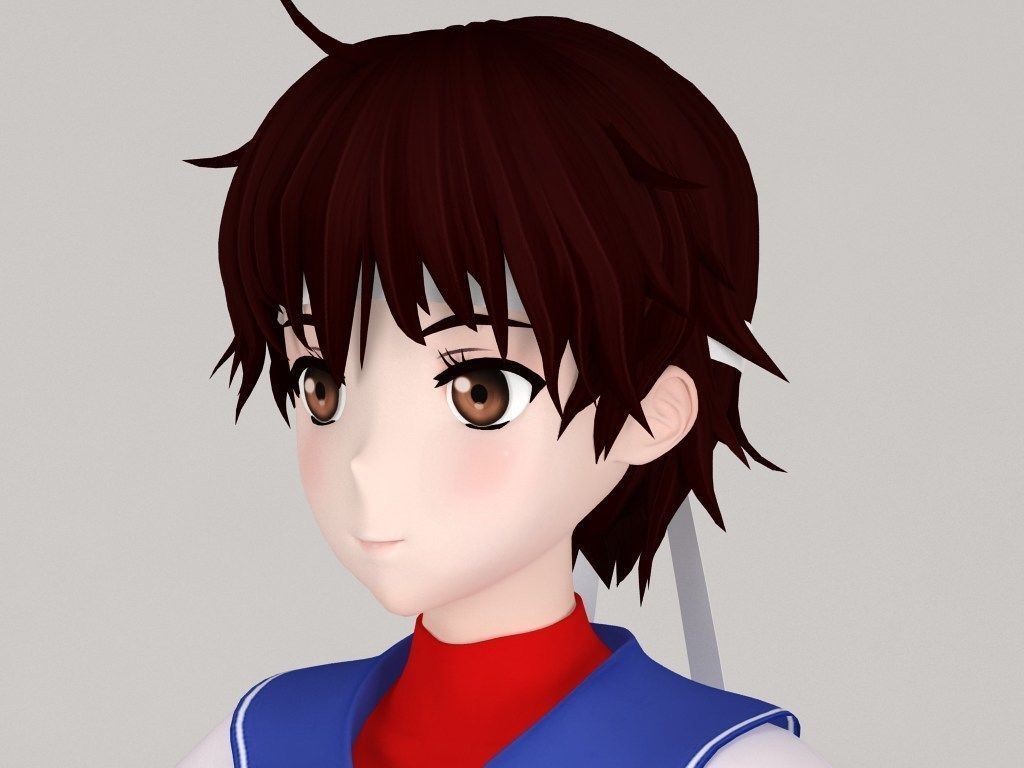 T pose rigged model of Sakura Kasugano anime girl 3D model_3