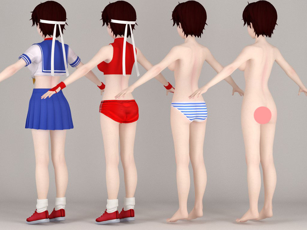 T pose rigged model of Sakura Kasugano anime girl 3D model_7