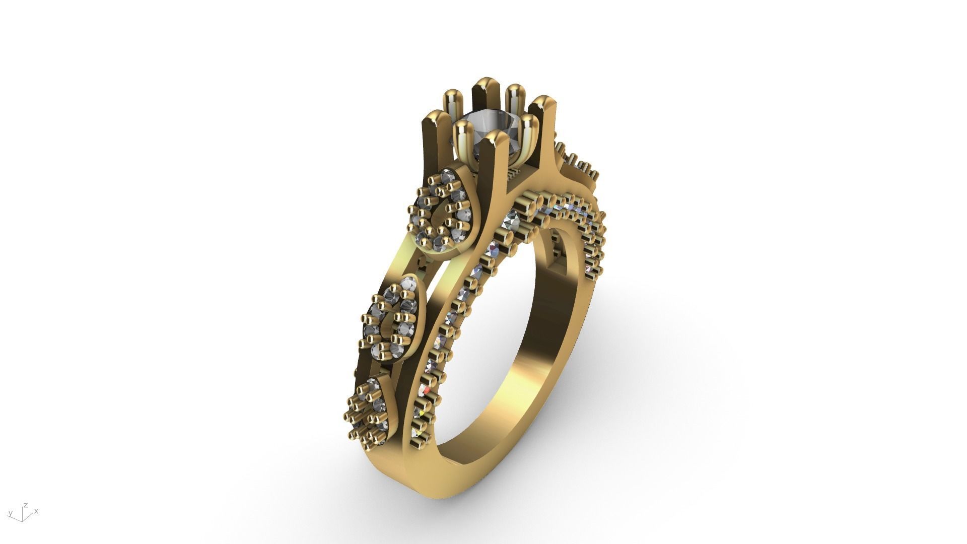 pear side diamond shank ring stl verified  3D print model_4