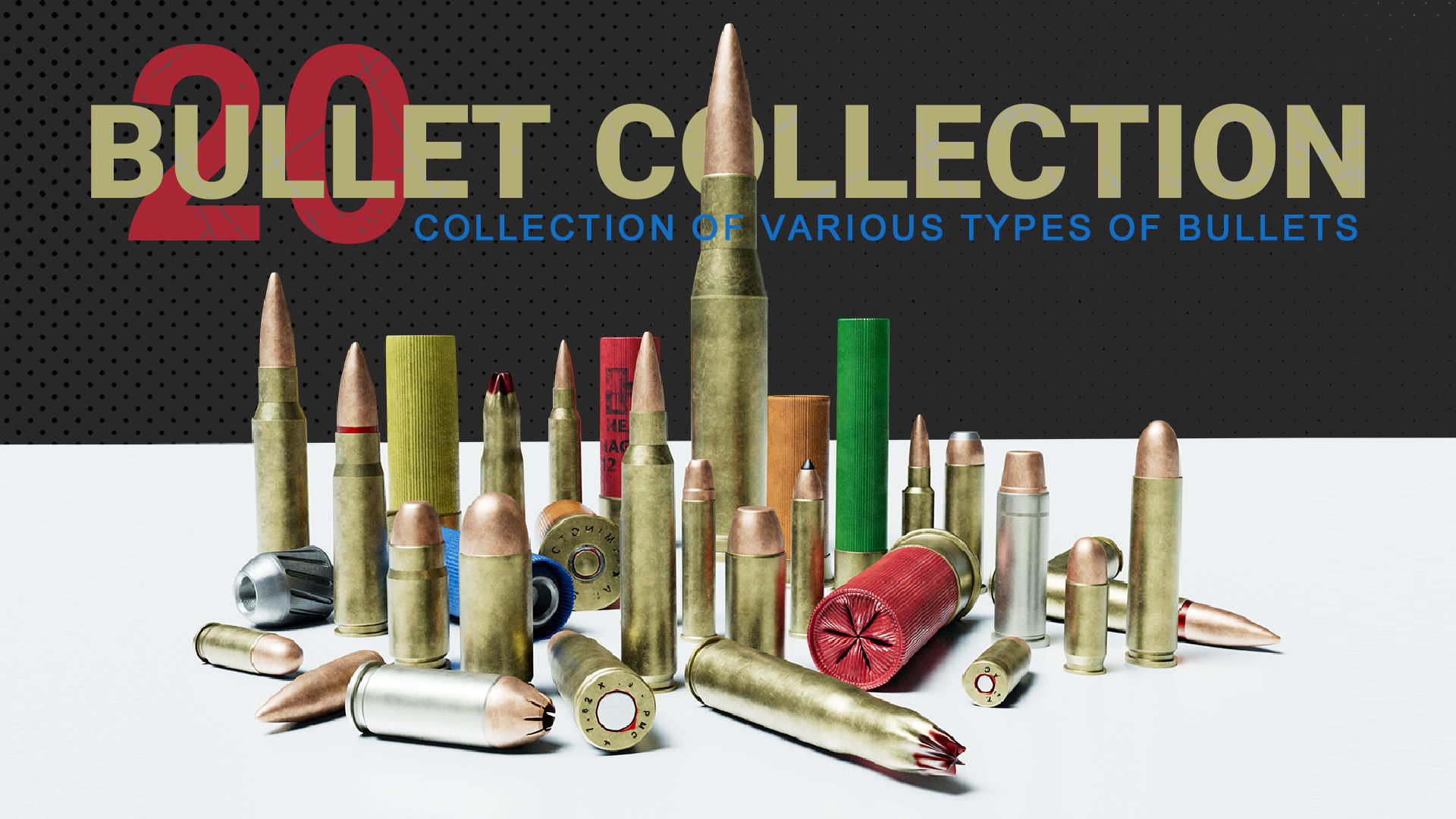 Bullet Collection group of bullets Low-poly 3D model_1