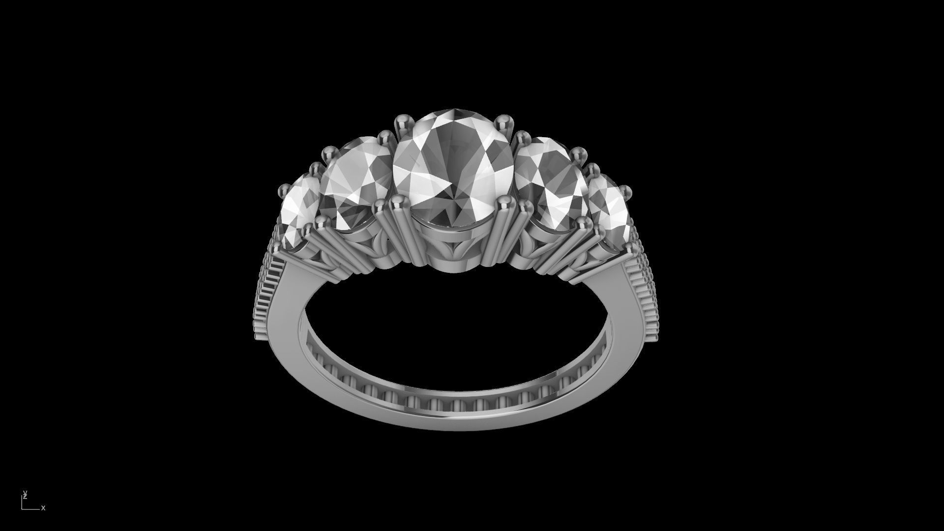 oval 5 stone engagement ring stl verified  3D print model_17