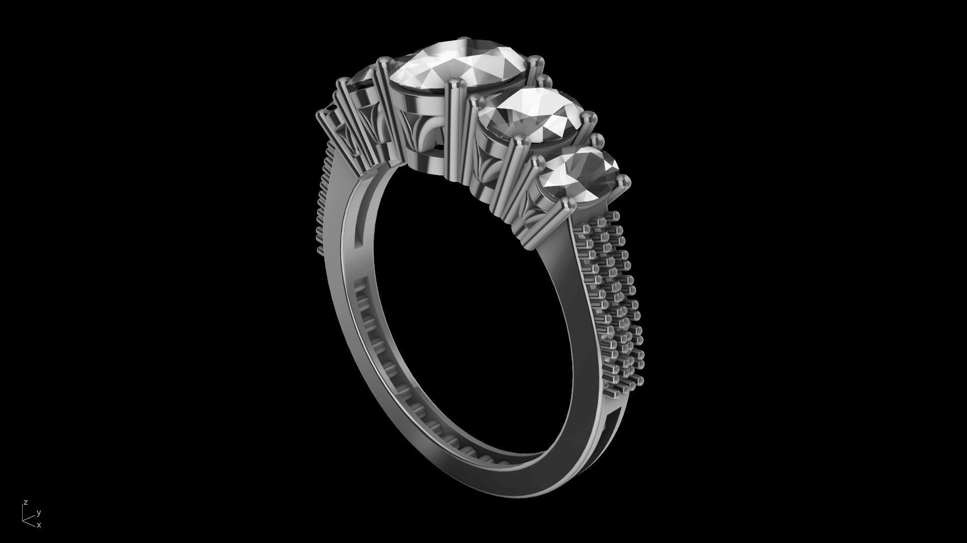 oval 5 stone engagement ring stl verified  3D print model_9