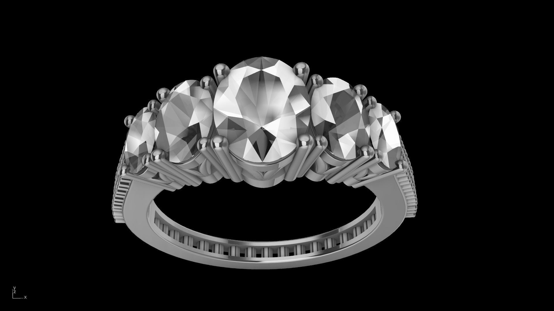 oval 5 stone engagement ring stl verified  3D print model_23