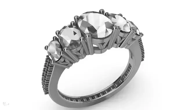 oval 5 stone engagement ring stl verified  3D print model