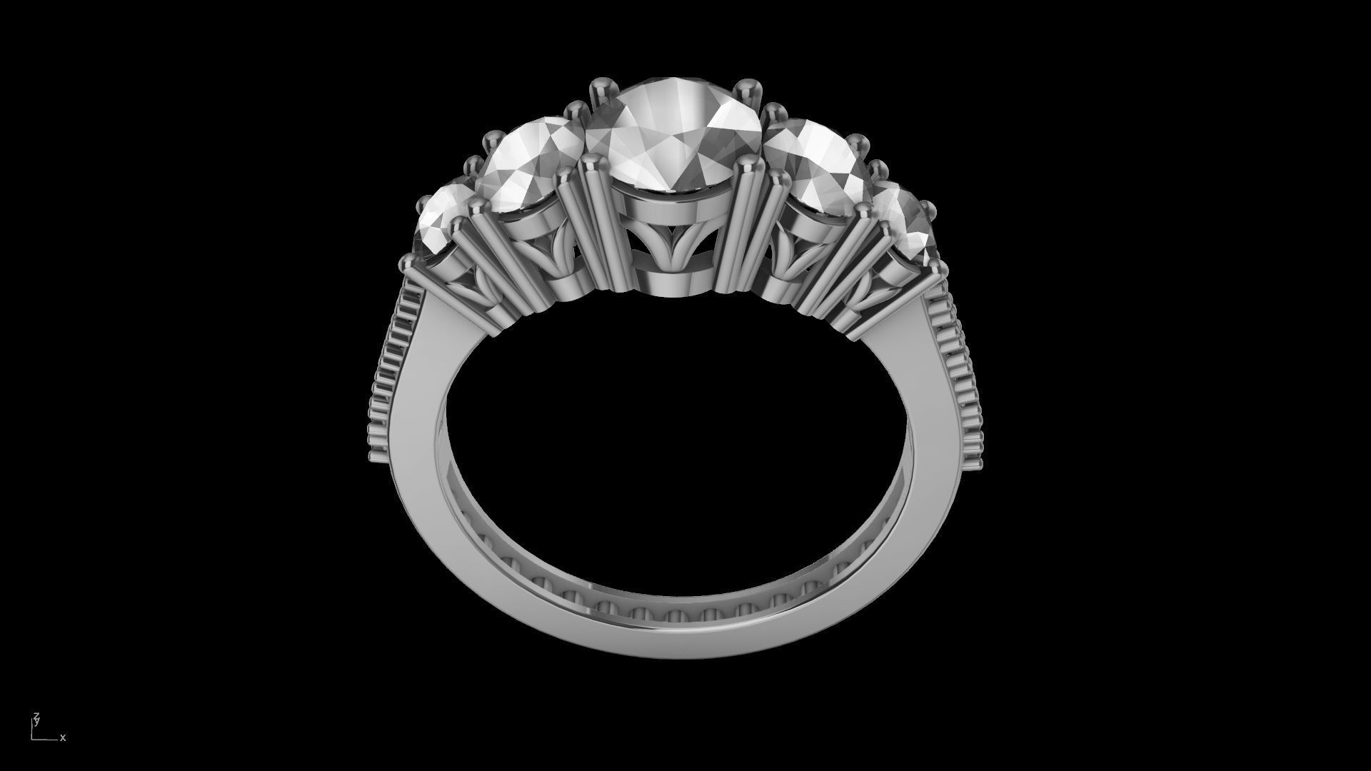 oval 5 stone engagement ring stl verified  3D print model_10