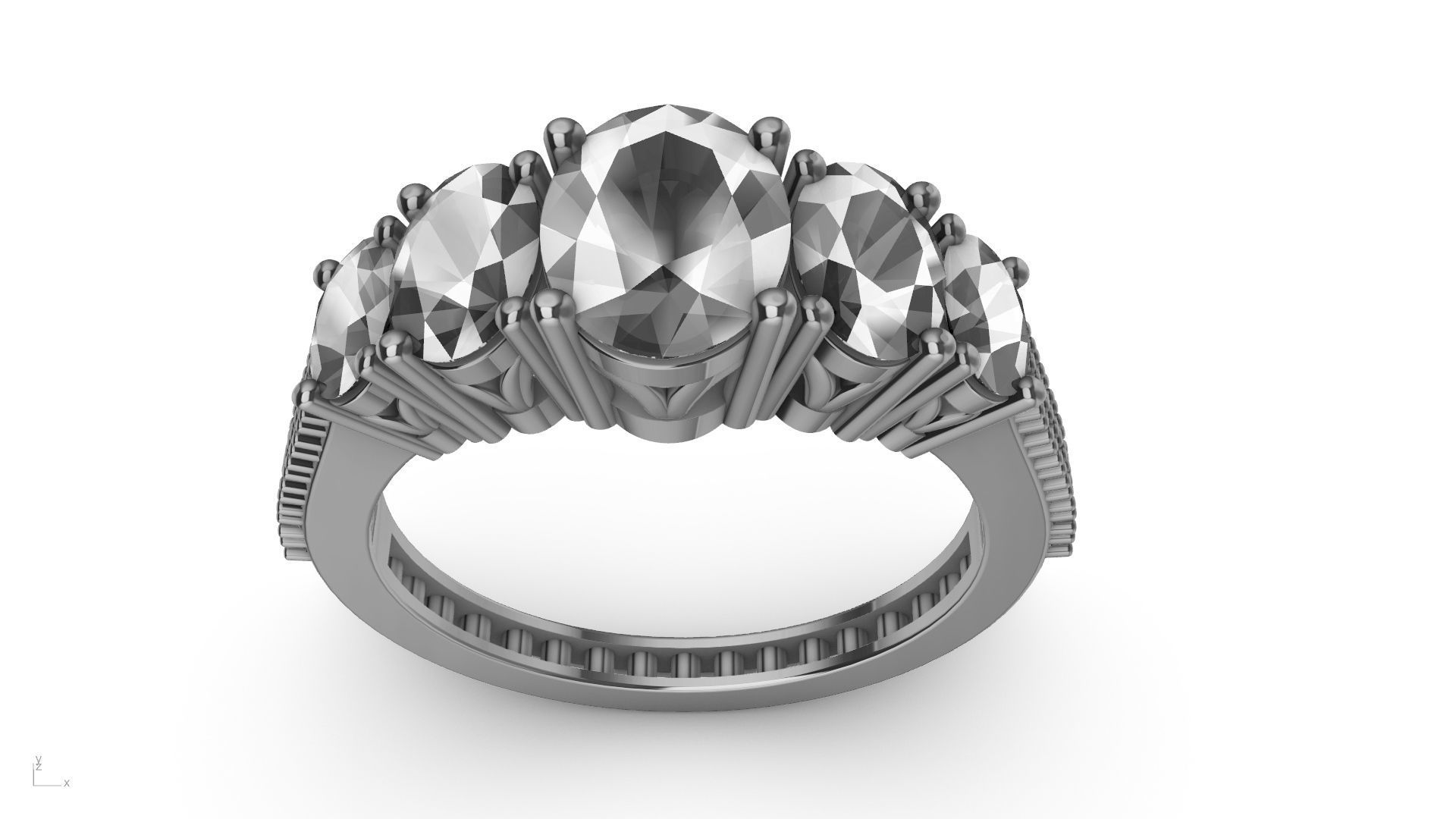oval 5 stone engagement ring stl verified  3D print model_1