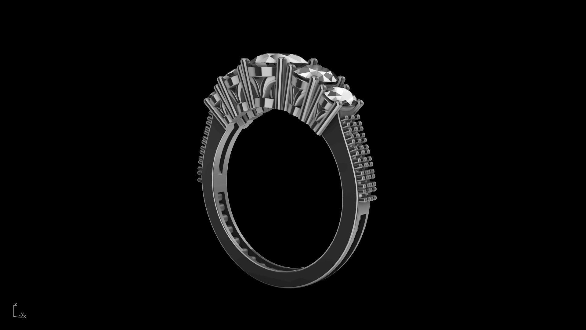 oval 5 stone engagement ring stl verified  3D print model_22