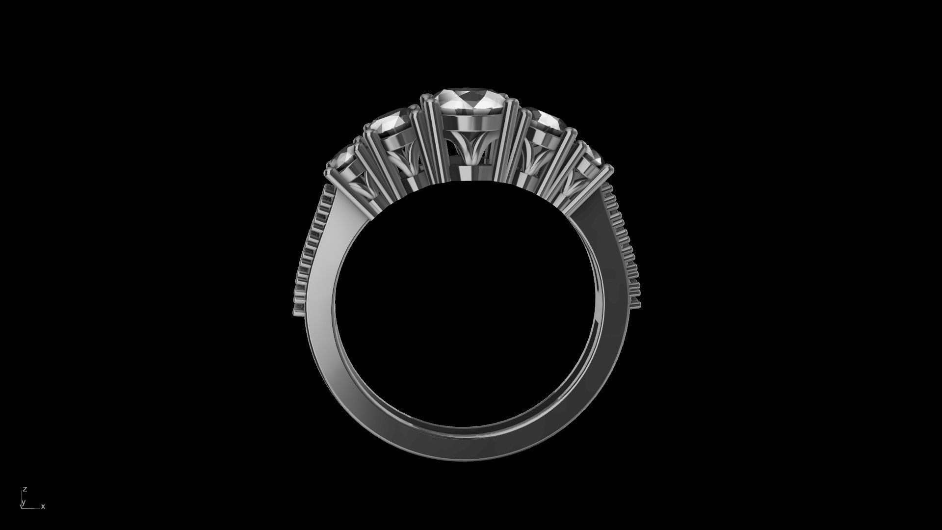 oval 5 stone engagement ring stl verified  3D print model_21