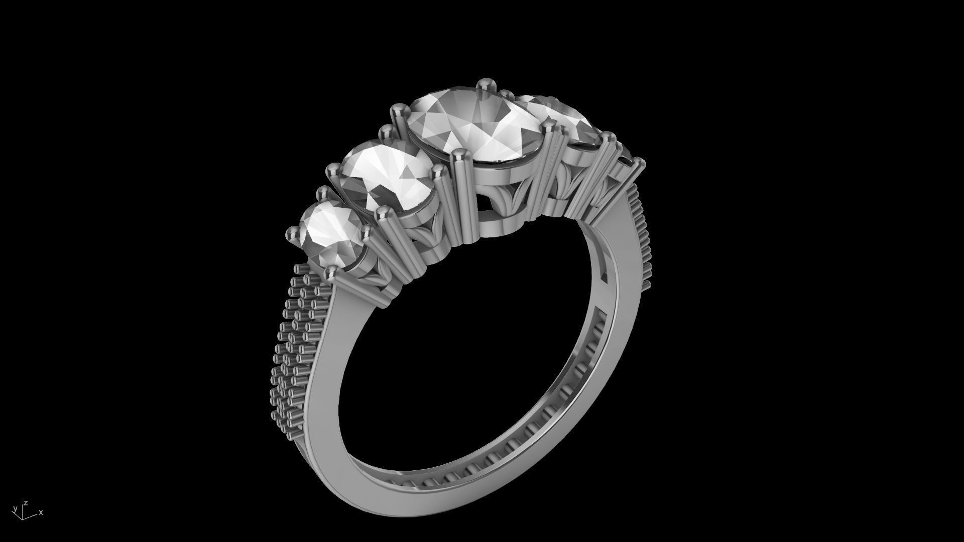 oval 5 stone engagement ring stl verified  3D print model_20
