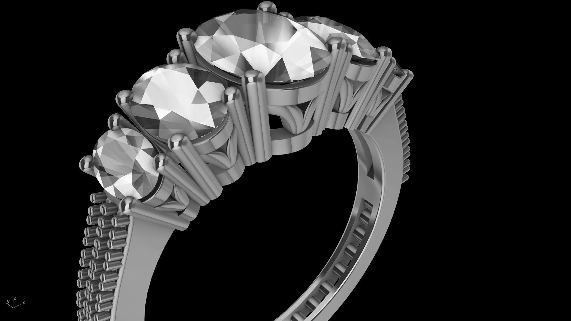 oval 5 stone engagement ring stl verified  3D print model_11