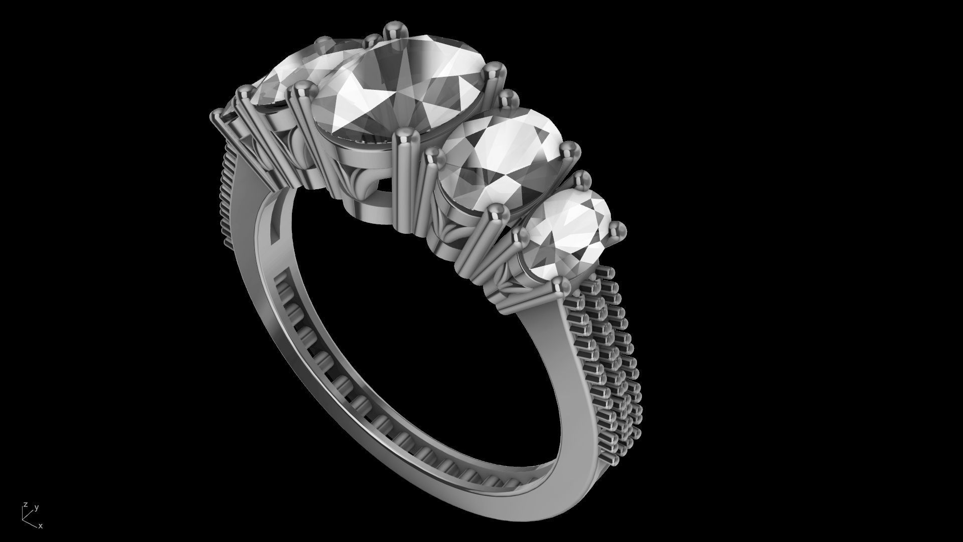 oval 5 stone engagement ring stl verified  3D print model_19
