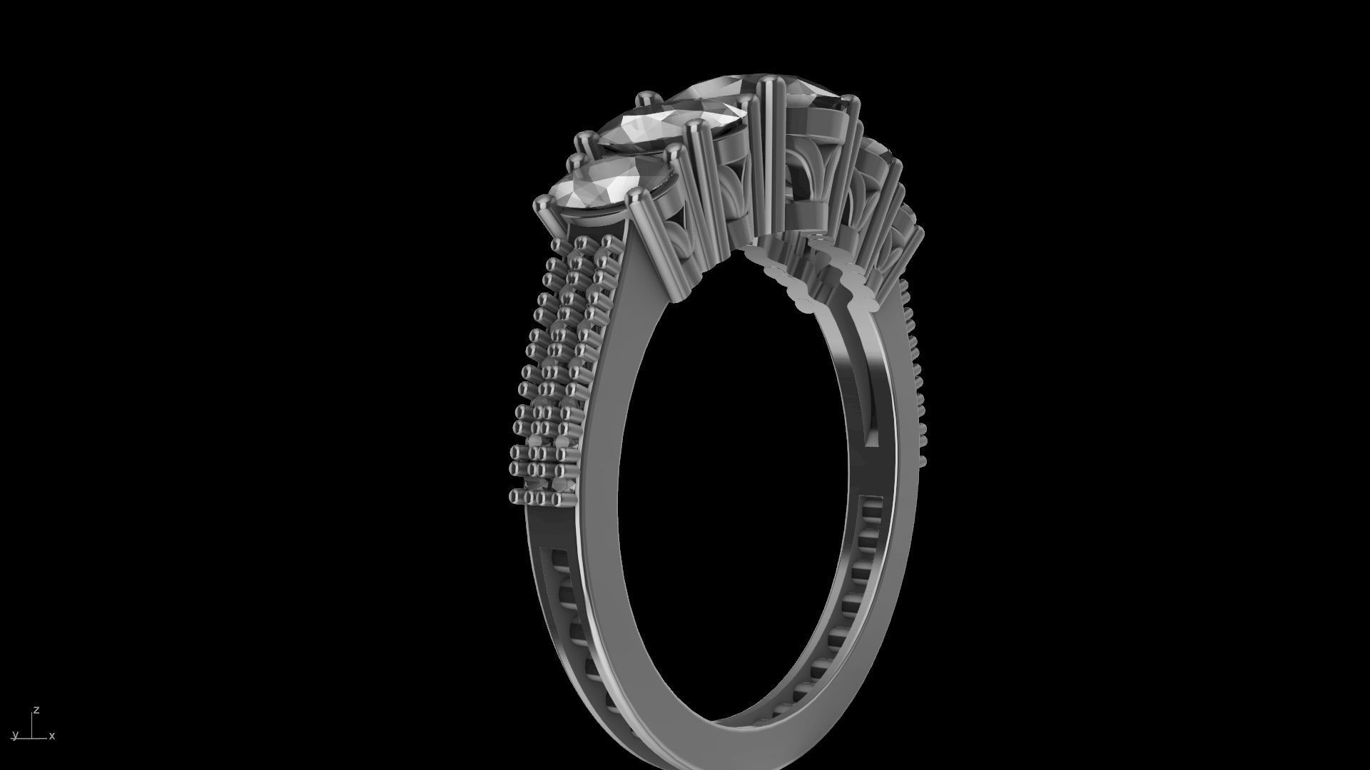 oval 5 stone engagement ring stl verified  3D print model_24