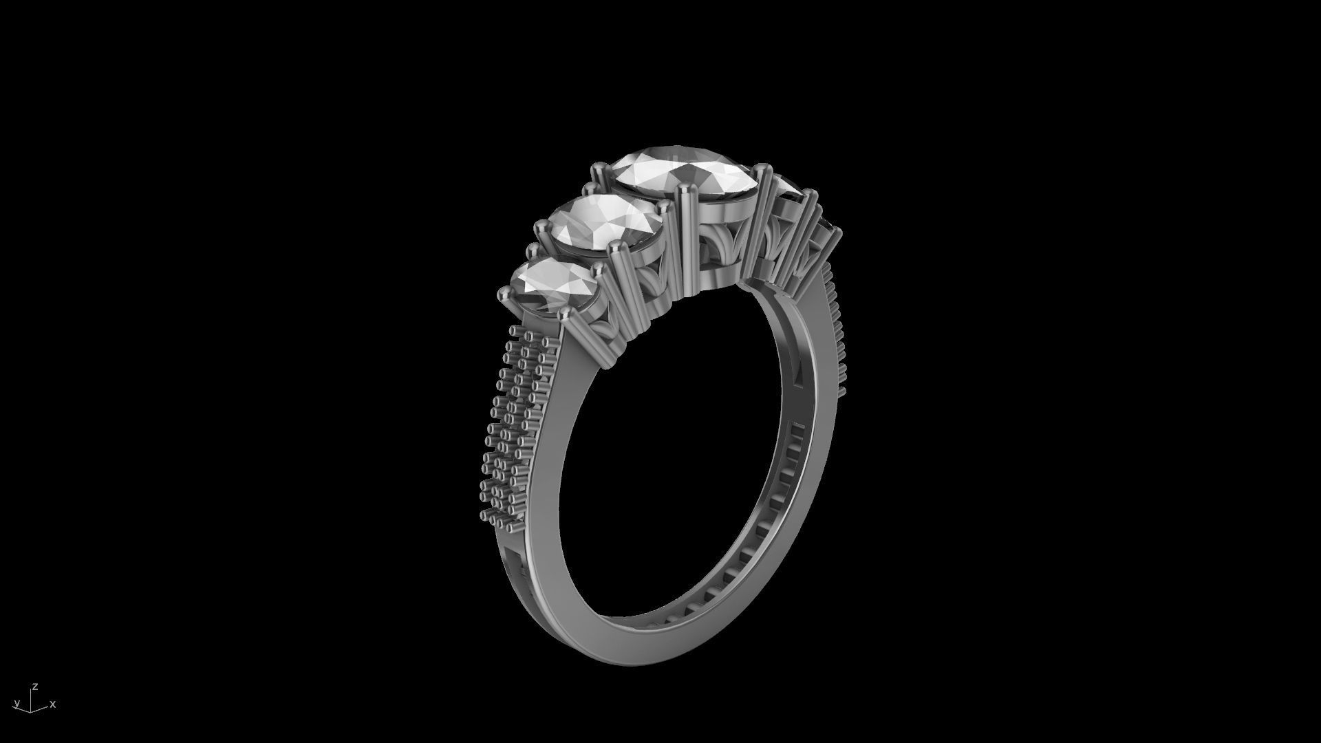 oval 5 stone engagement ring stl verified  3D print model_4