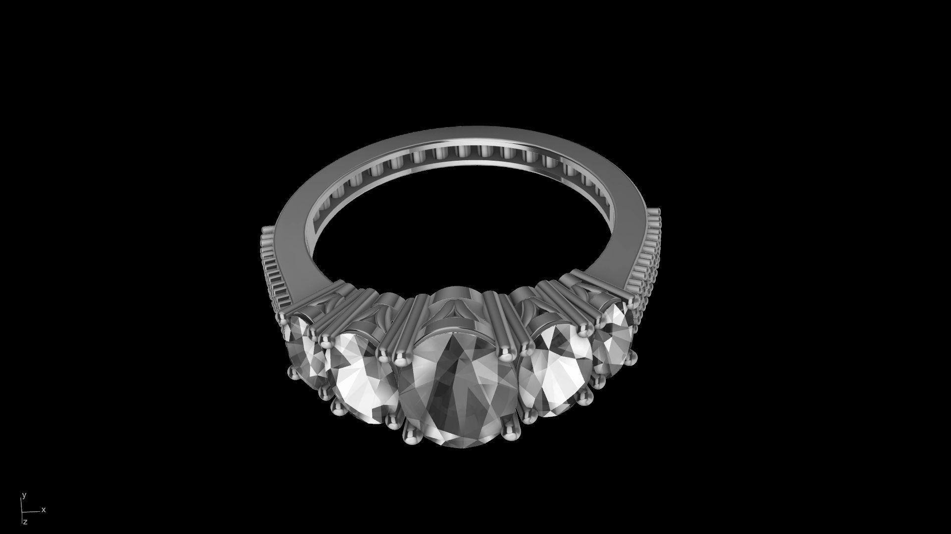 oval 5 stone engagement ring stl verified  3D print model_16