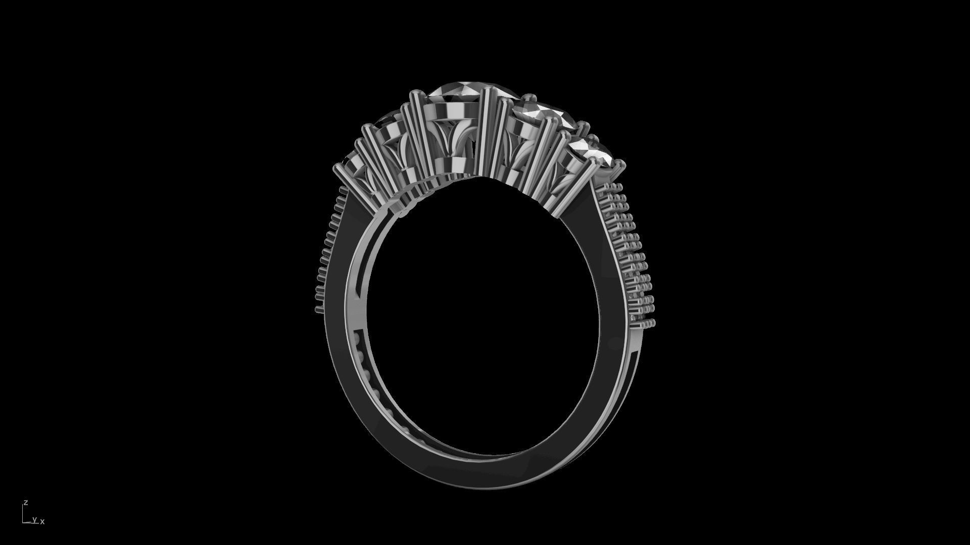 oval 5 stone engagement ring stl verified  3D print model_25