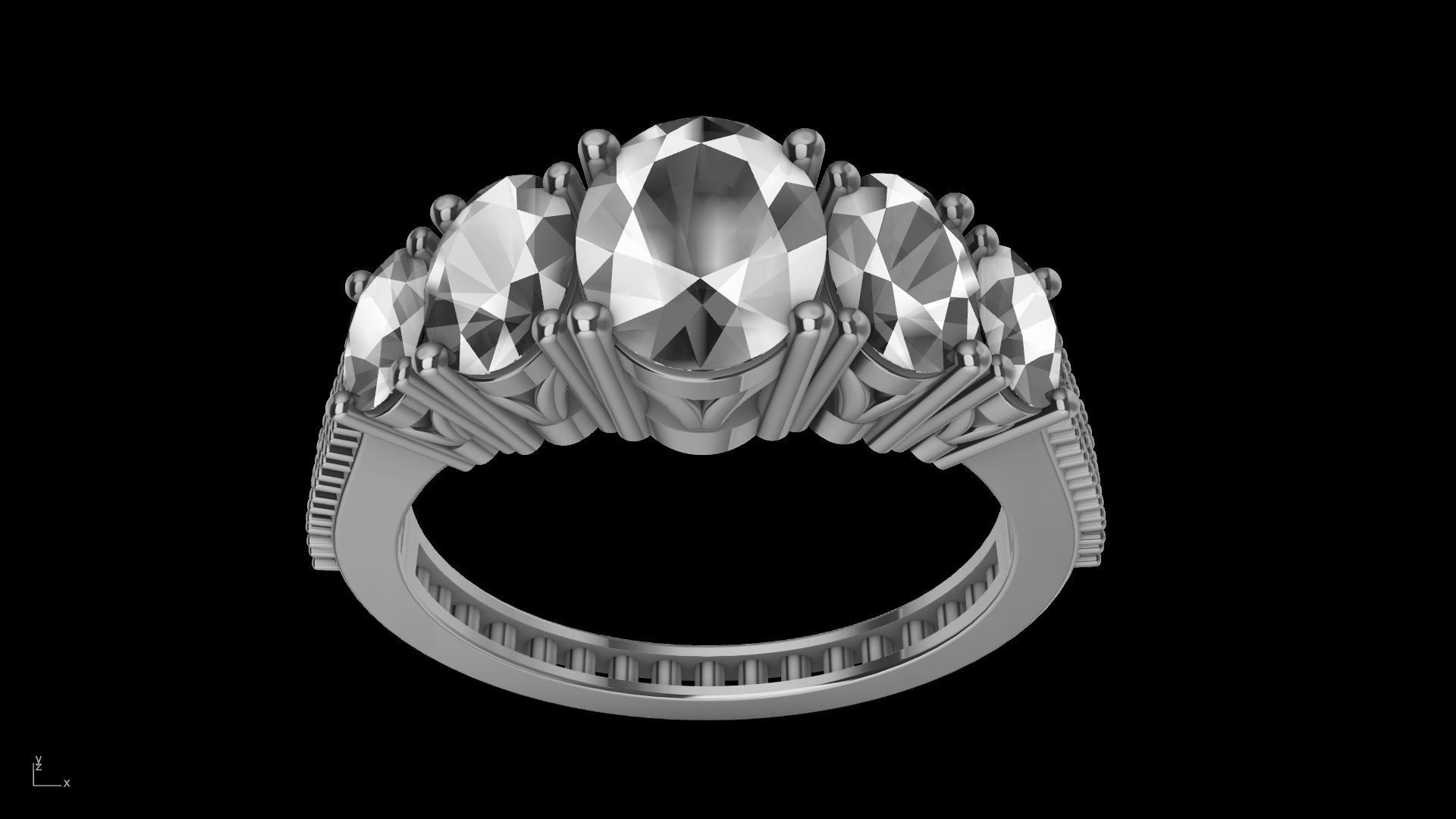 oval 5 stone engagement ring stl verified  3D print model_2