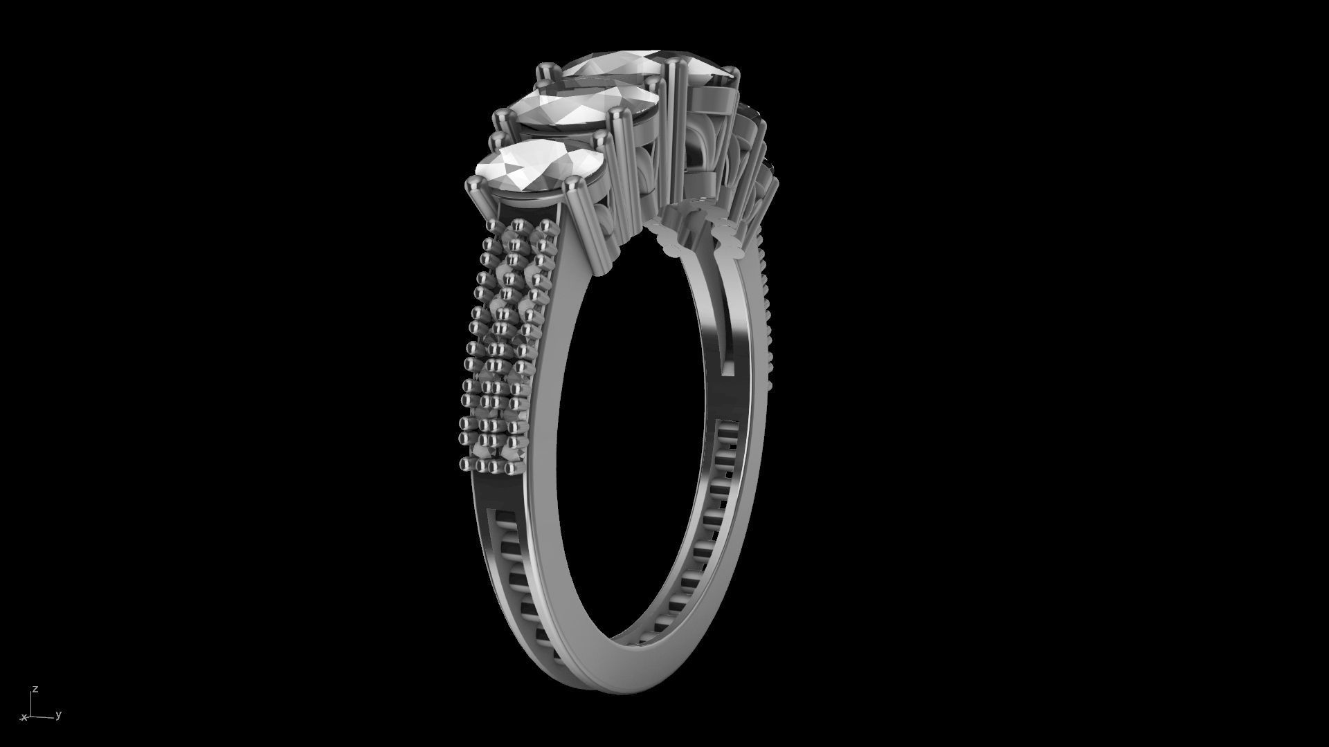 oval 5 stone engagement ring stl verified  3D print model_8