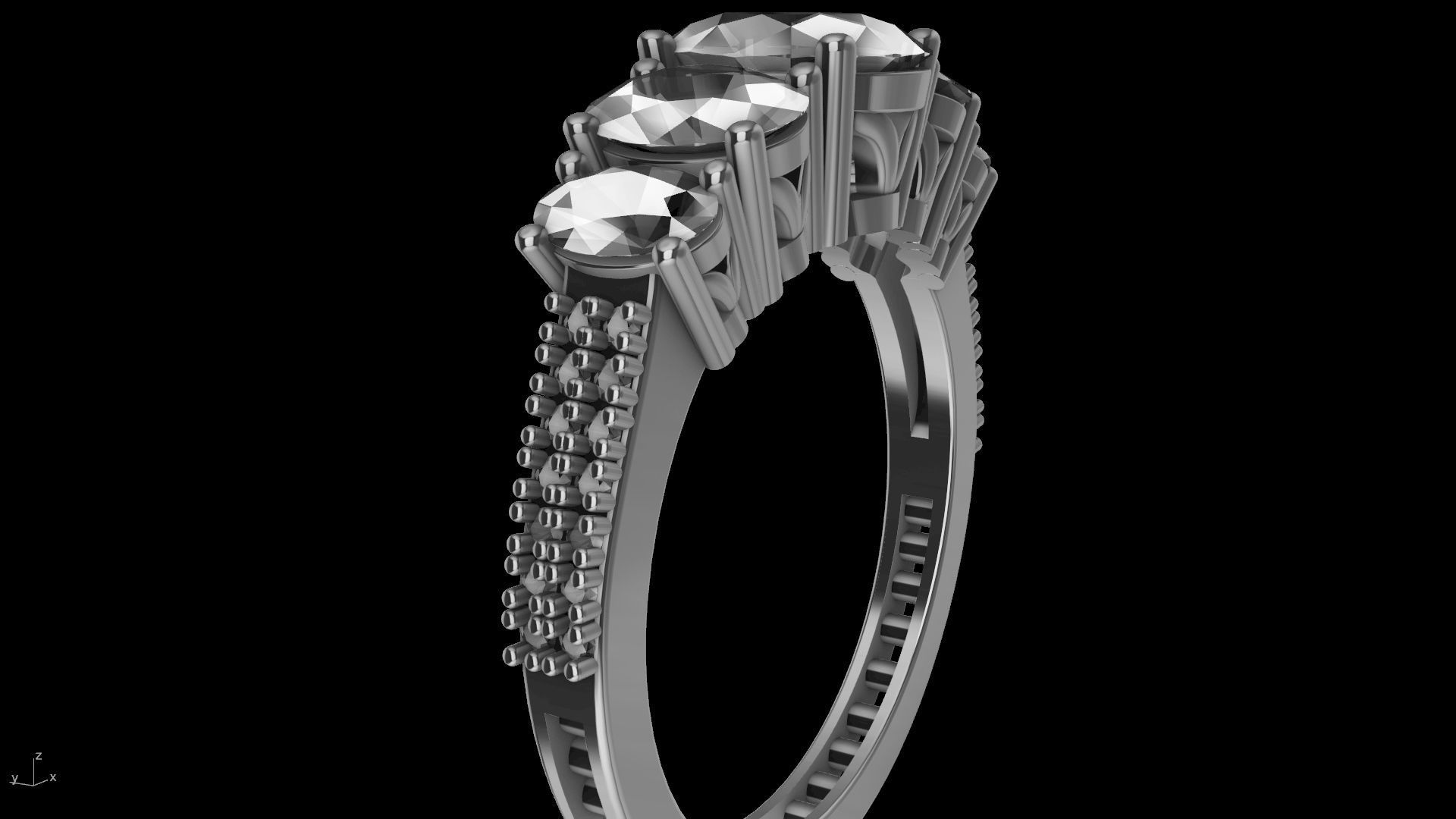 oval 5 stone engagement ring stl verified  3D print model_3