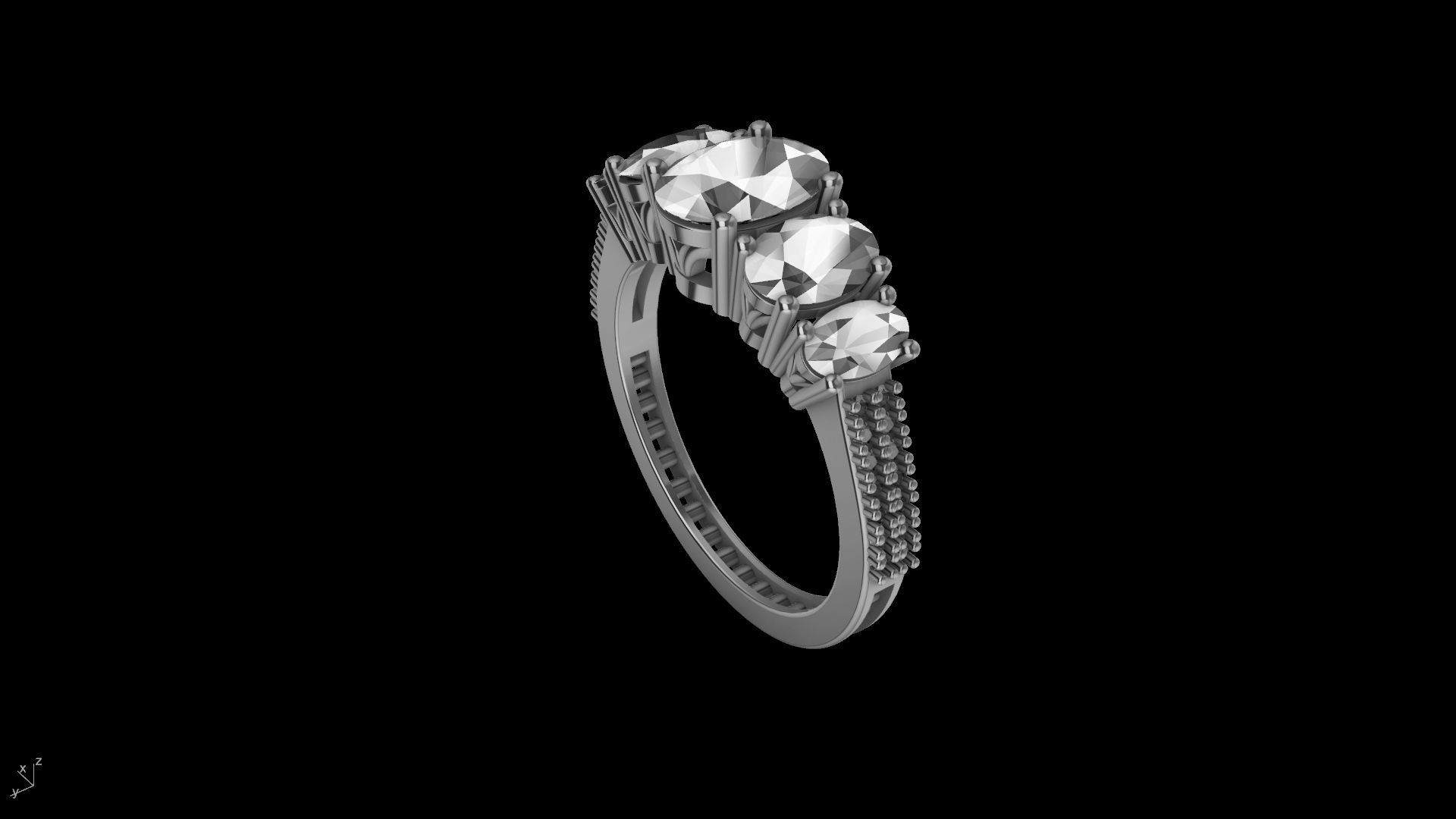 oval 5 stone engagement ring stl verified  3D print model_28