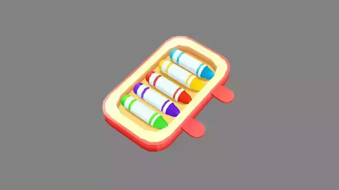 cartoon colored crayons Low-poly 3D model