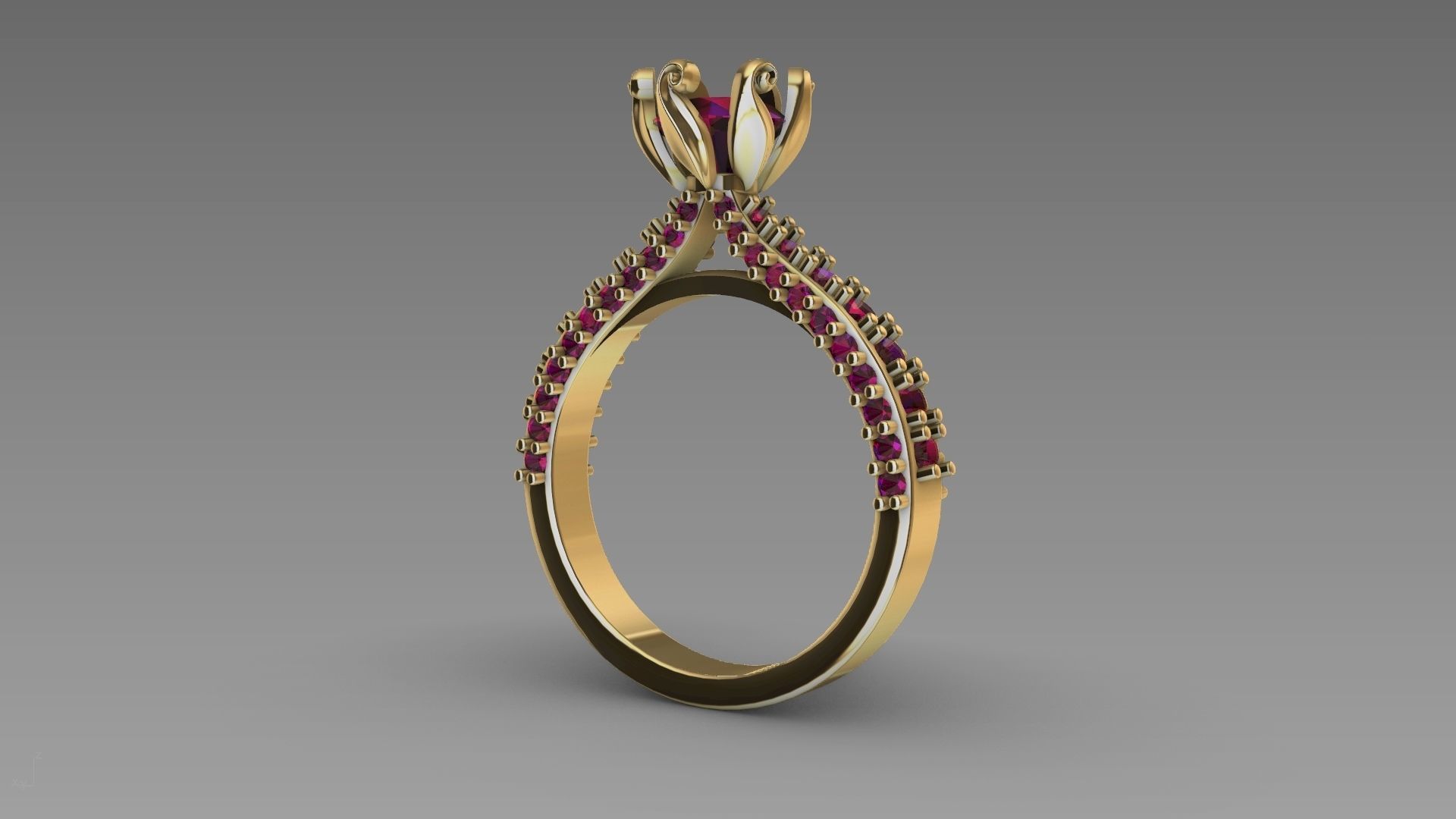 one carat cathedral engagement ring stl verified  3D print model_23