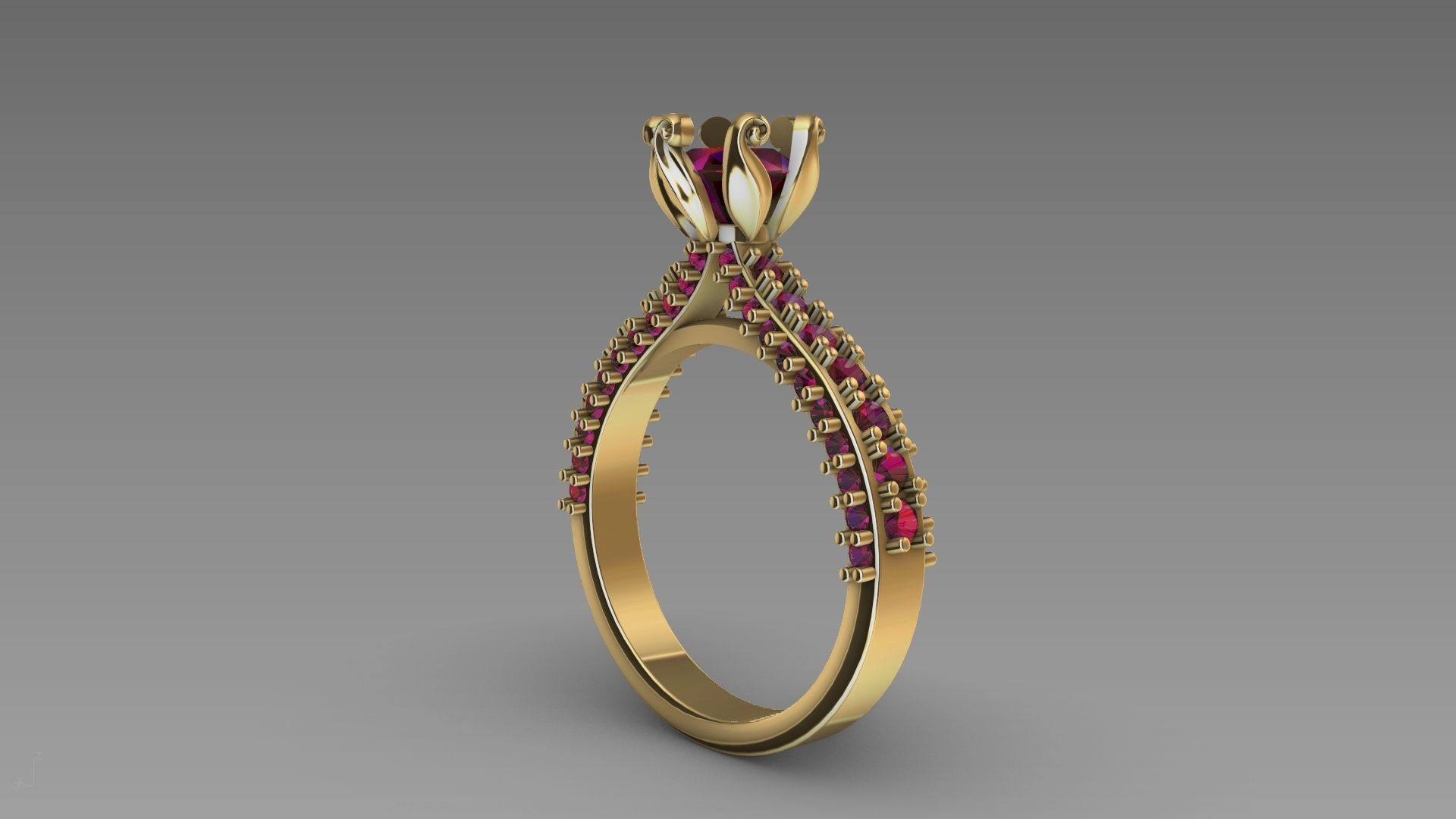one carat cathedral engagement ring stl verified  3D print model_25