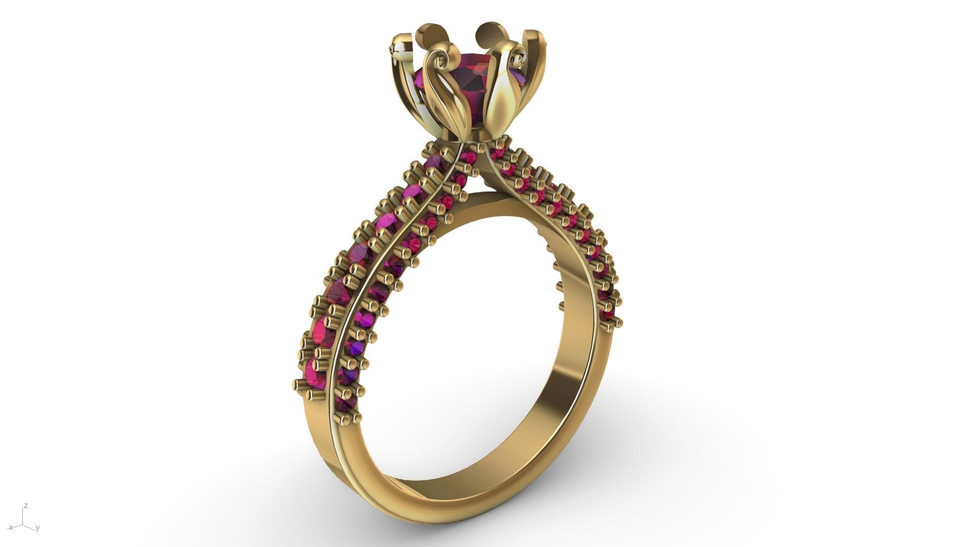 one carat cathedral engagement ring stl verified  3D print model_1