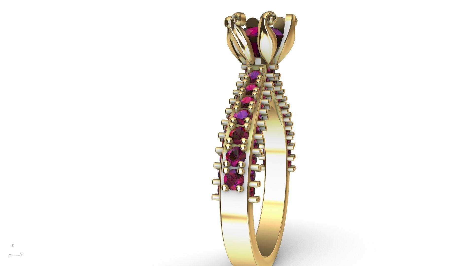 one carat cathedral engagement ring stl verified  3D print model_6