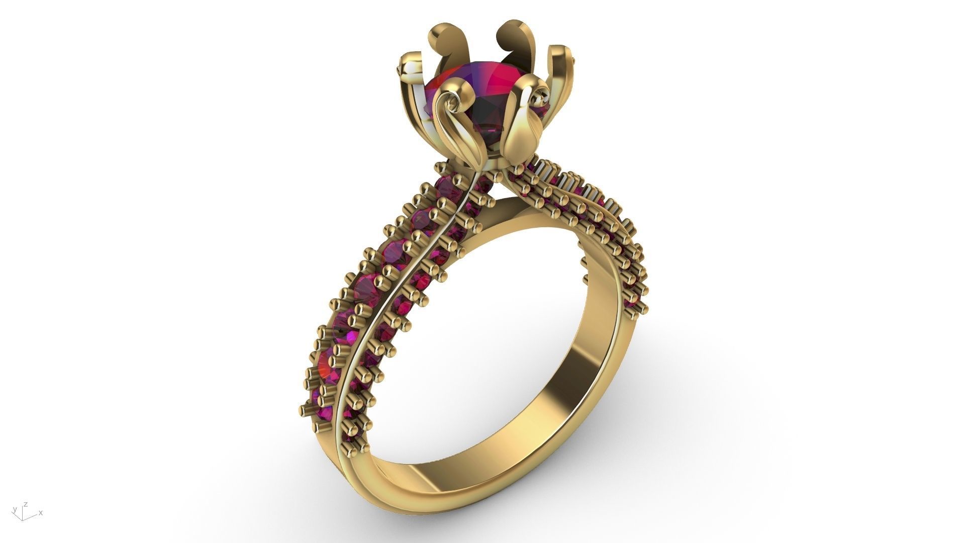 one carat cathedral engagement ring stl verified  3D print model_16