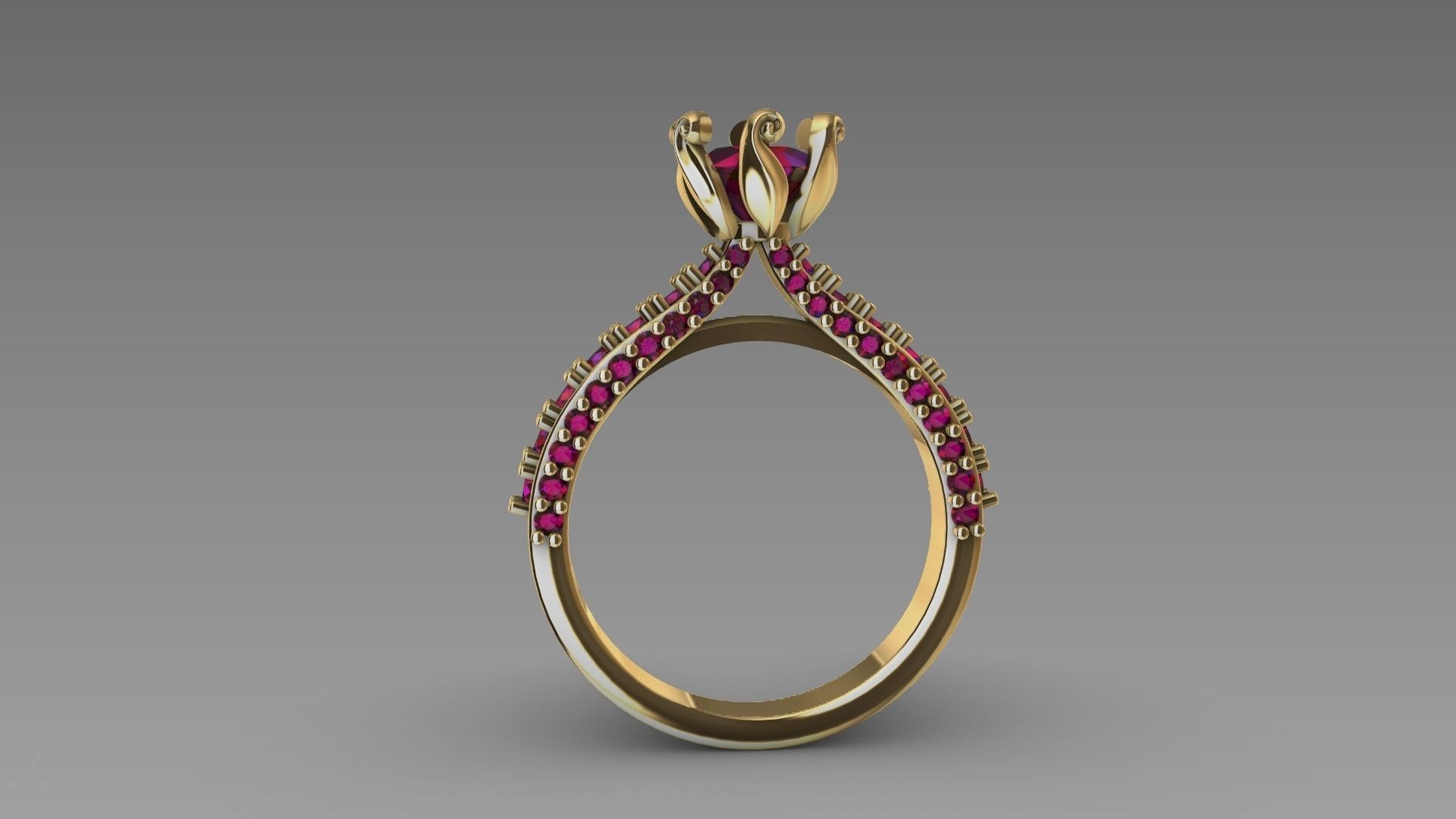 one carat cathedral engagement ring stl verified  3D print model_26