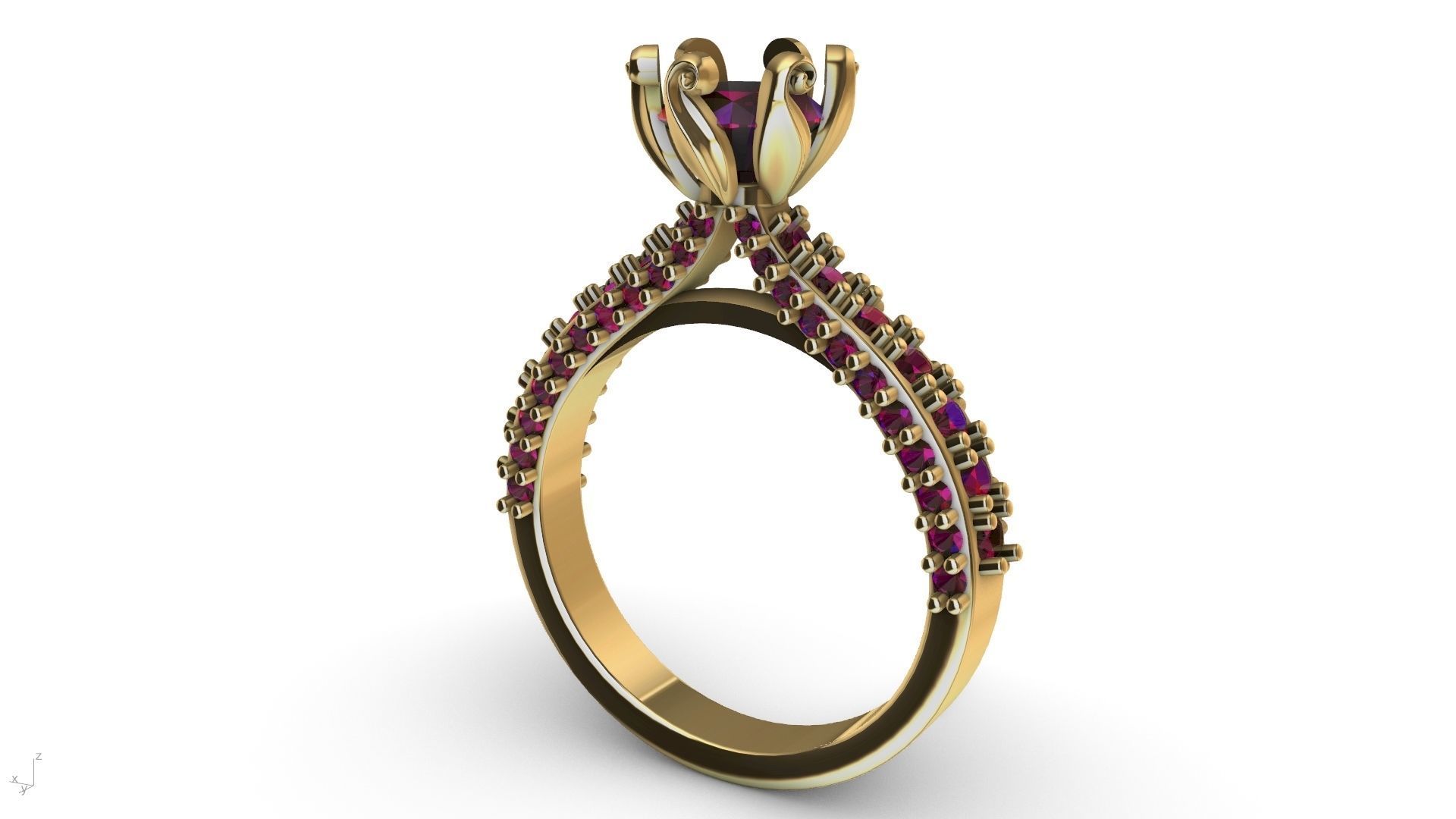 one carat cathedral engagement ring stl verified  3D print model_5