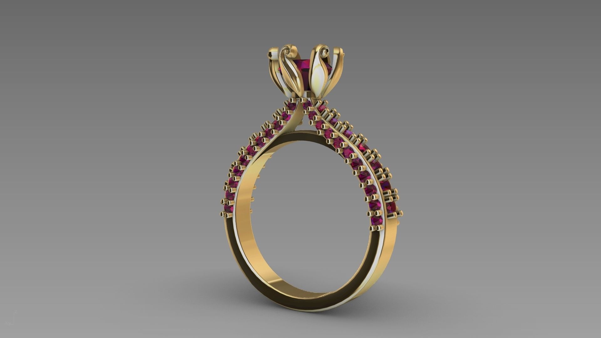 one carat cathedral engagement ring stl verified  3D print model_24