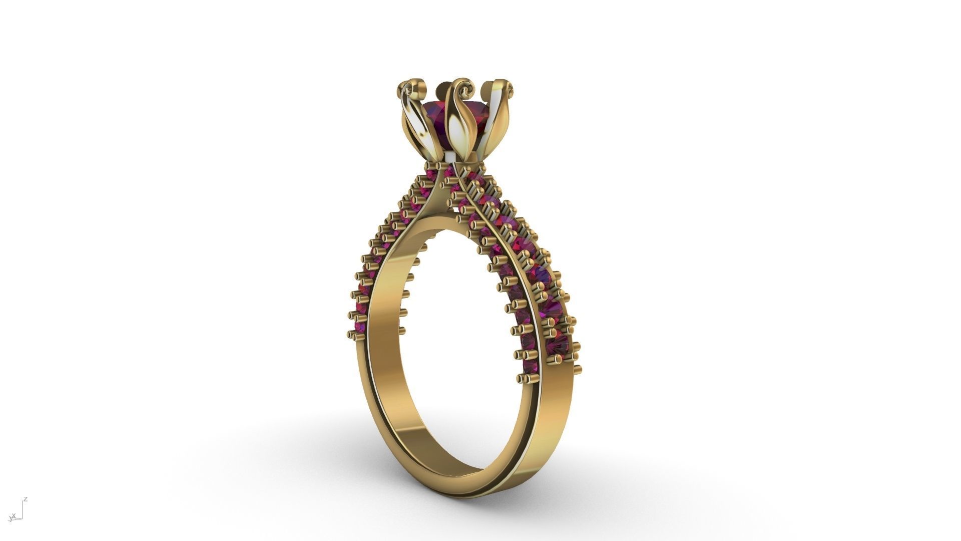 one carat cathedral engagement ring stl verified  3D print model_9