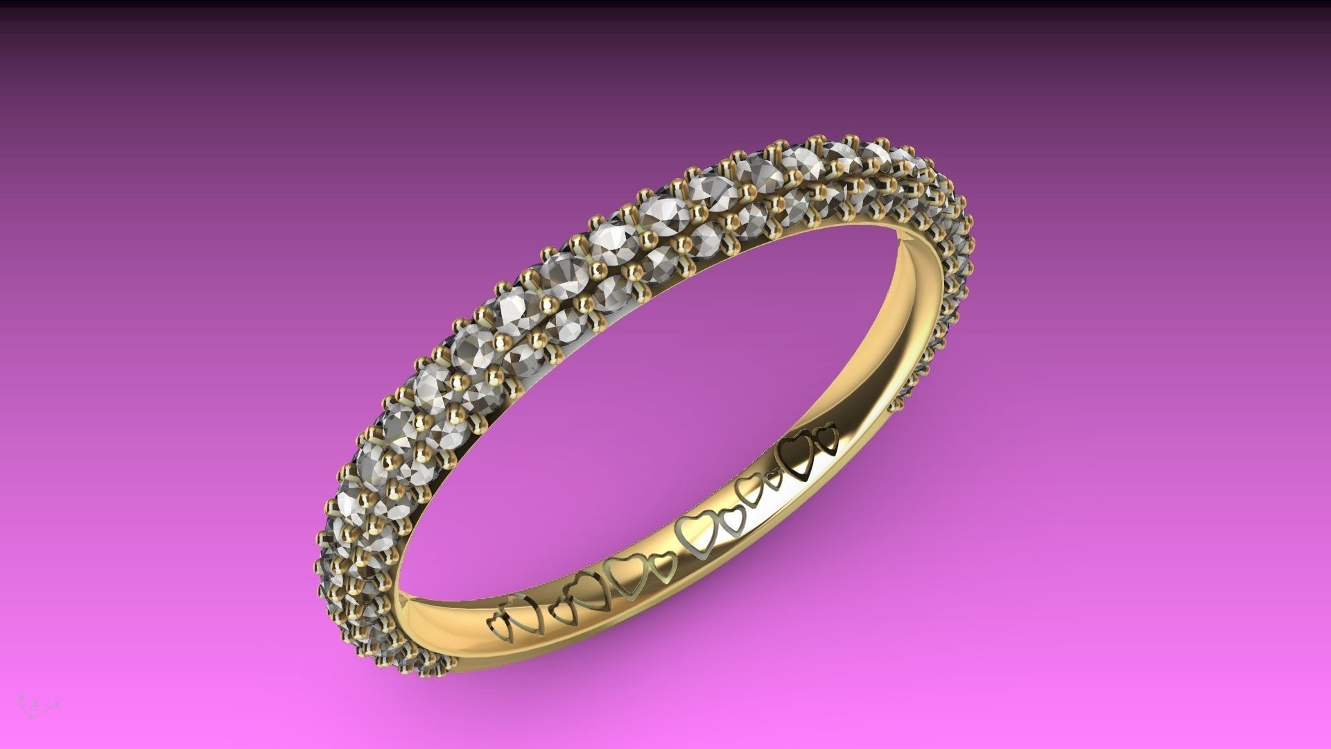 heart engraved diamond ring stl verified  3D print model_3