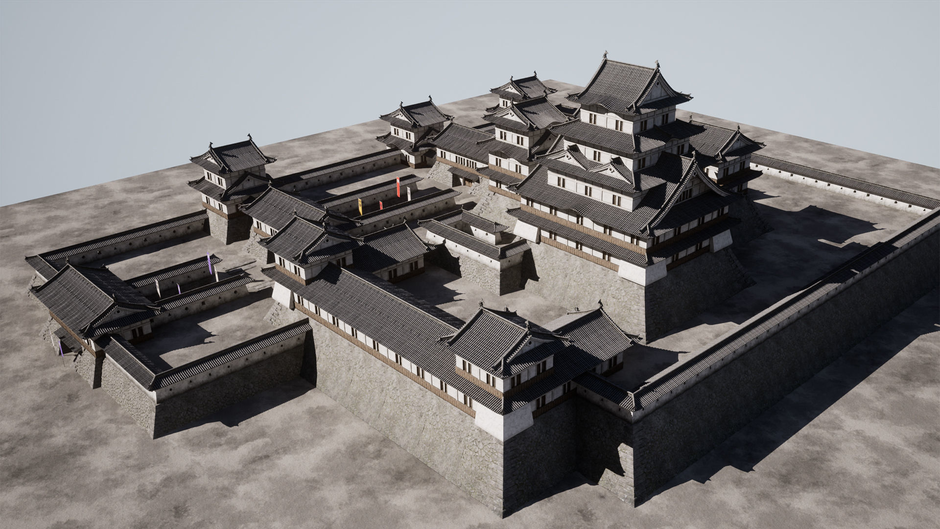 Japanese Modular Castle Low-poly 3D model_4