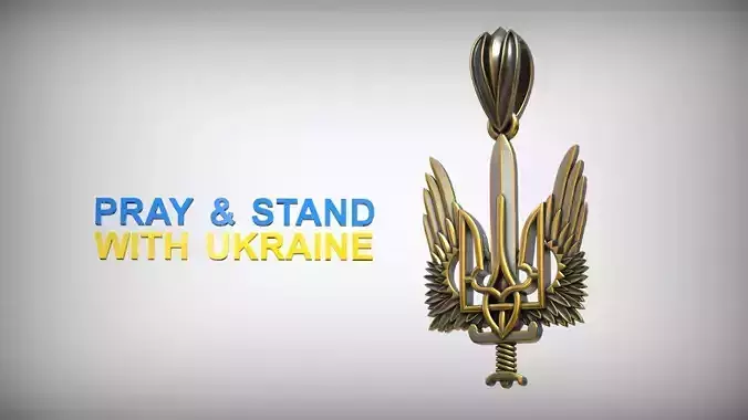 Trident Sword Wings Ukrainian Amulet Pendant