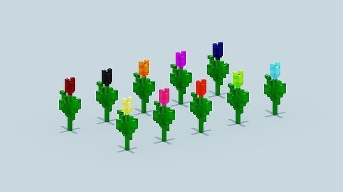 Voxel Tulip Low-poly 3D model