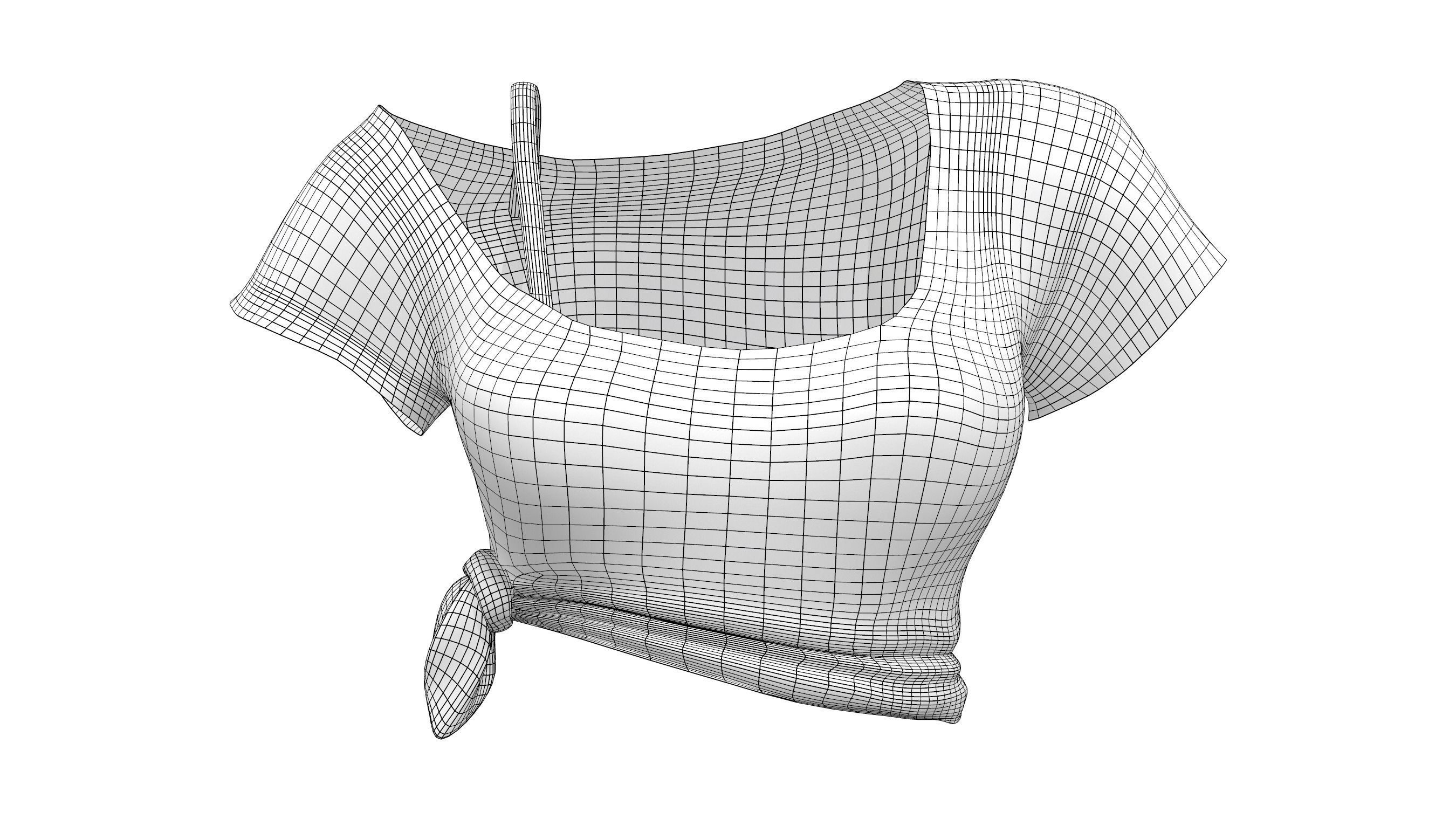 Off Shoulder Crop Tied T-shirt Low-poly 3D model_7