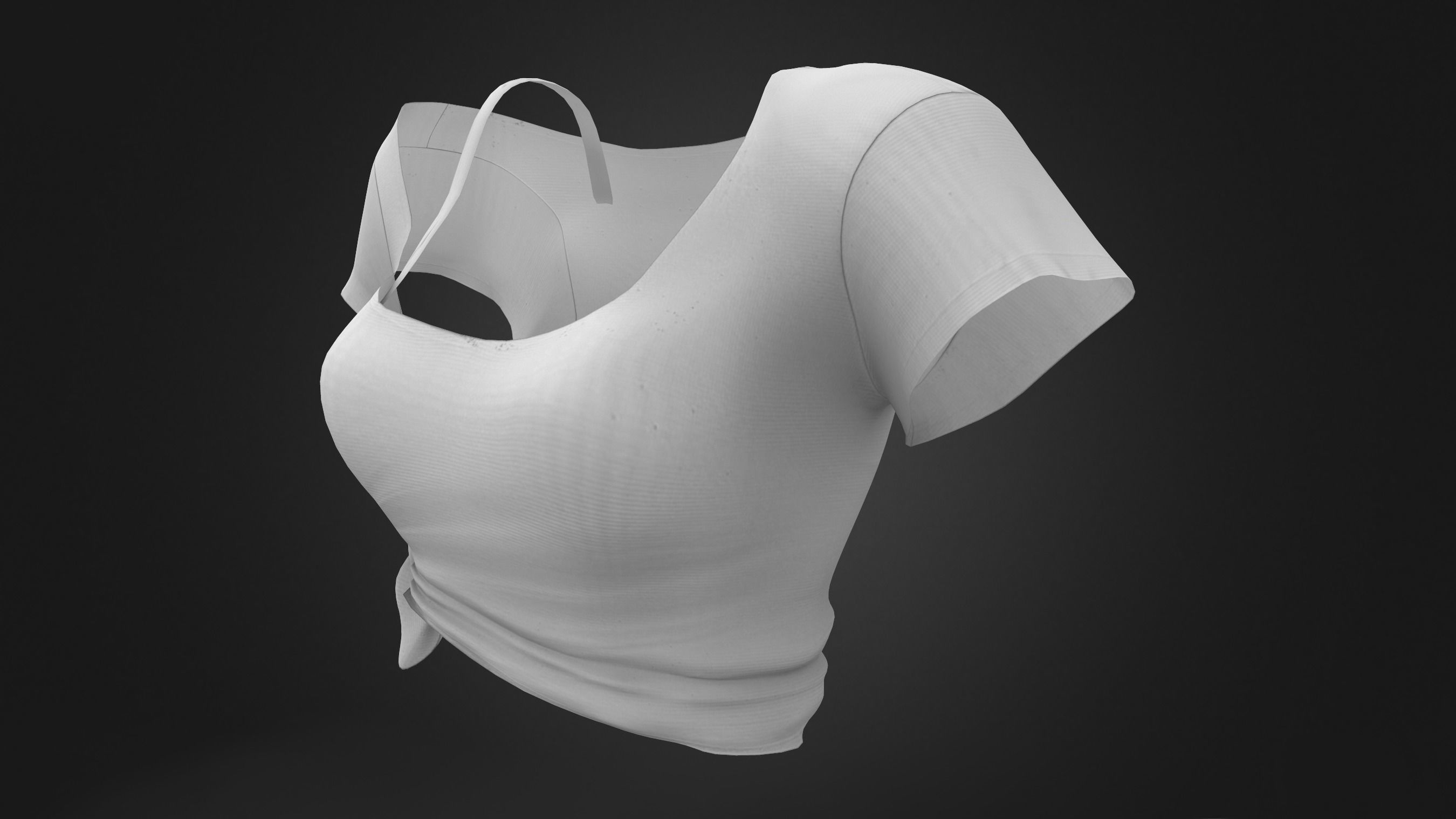 Off Shoulder Crop Tied T-shirt Low-poly 3D model_9