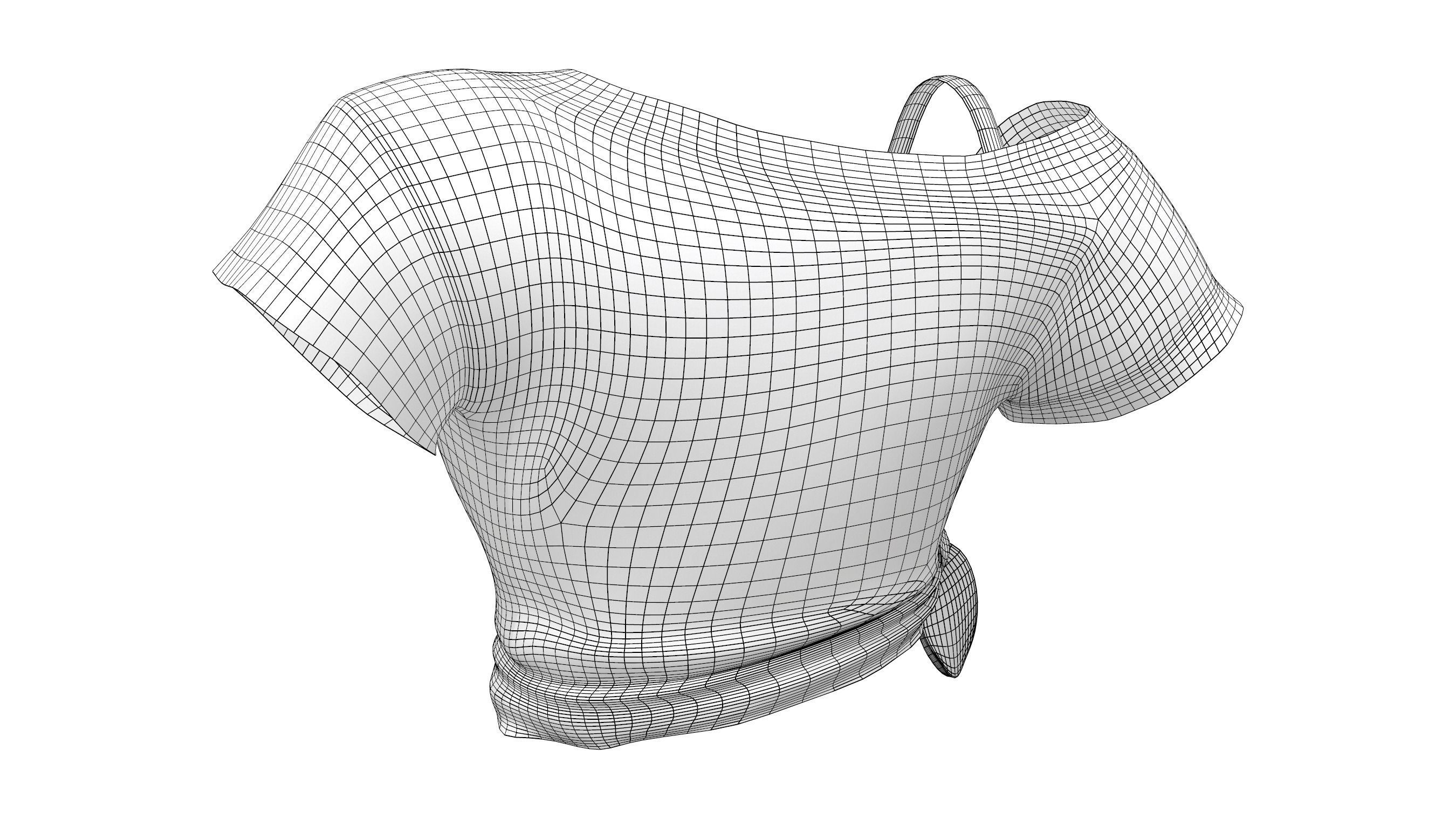 Off Shoulder Crop Tied T-shirt Low-poly 3D model_8