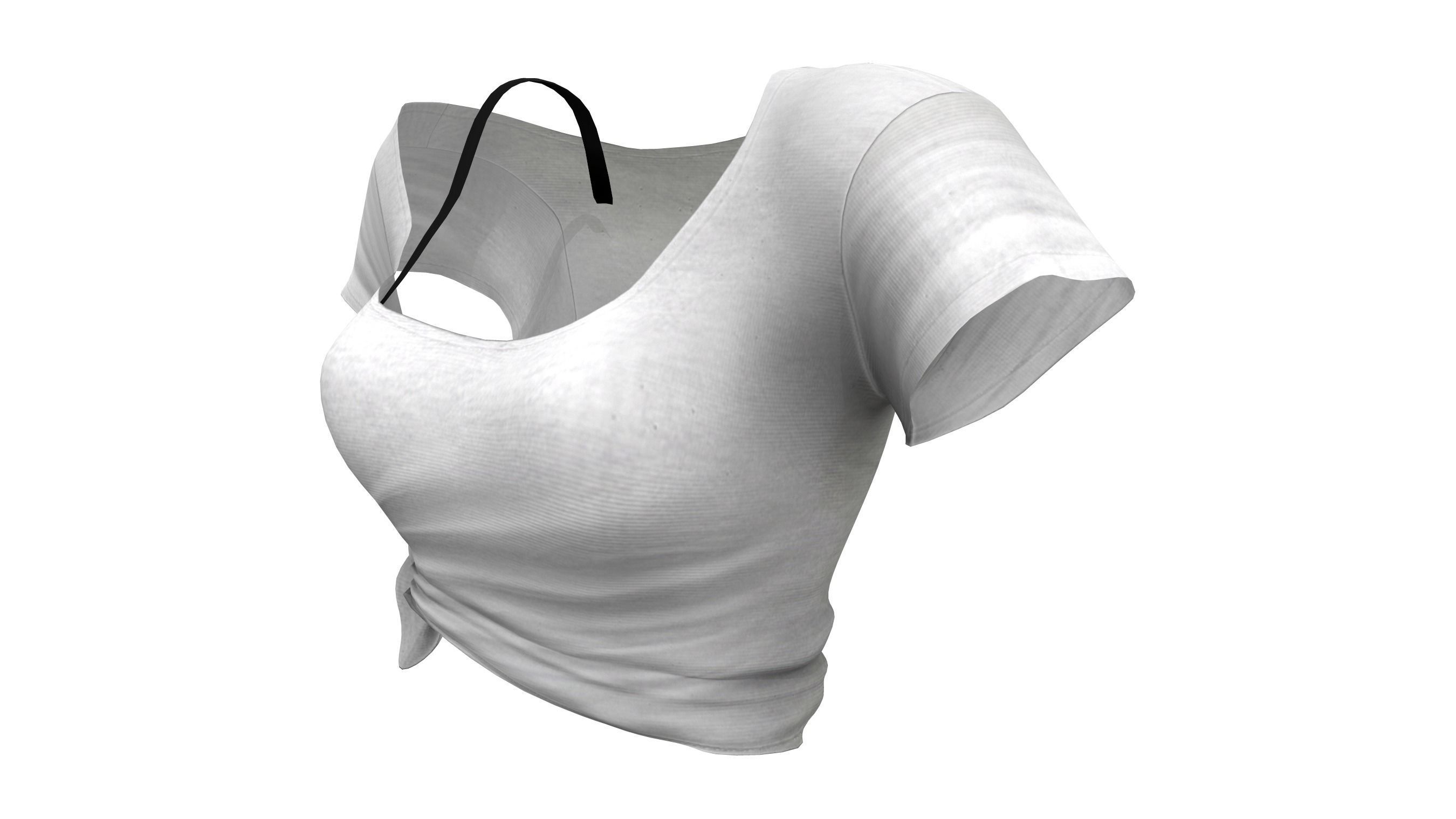 Off Shoulder Crop Tied T-shirt Low-poly 3D model_3