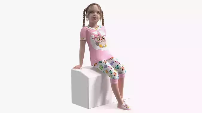 Child Girl Home Style Sitting Pose