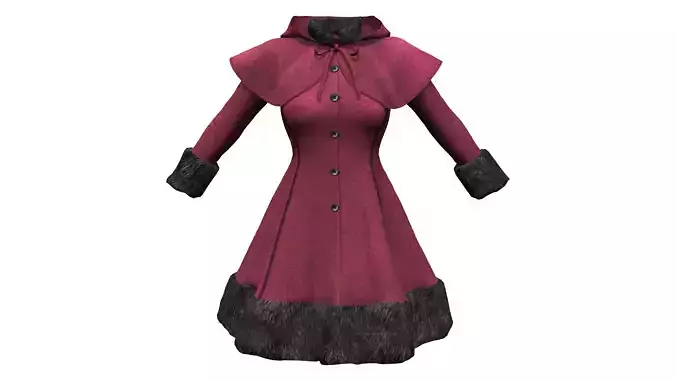 Heavy Wool and Fur Coat With Hood Cape